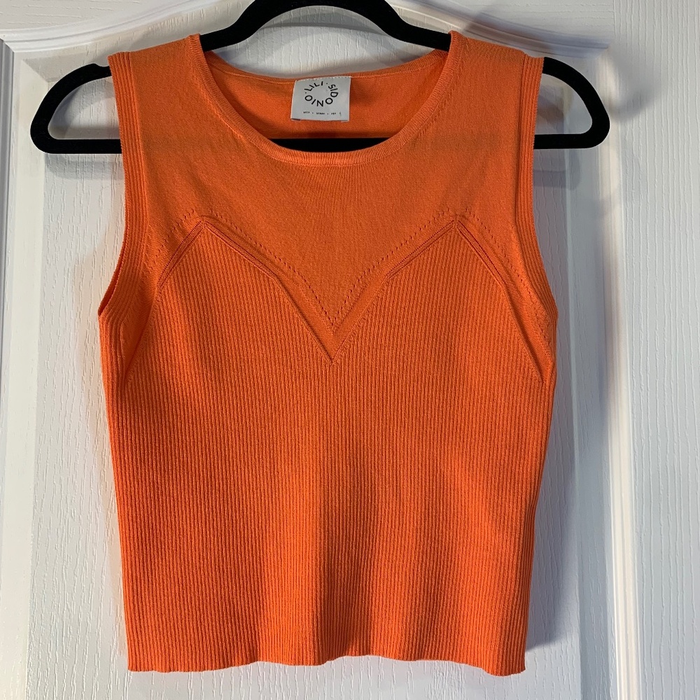 Lili Sidonio Orange Rib Knit Crop Tank Festival Y2K Fitted Sleeveless Top‎ XS